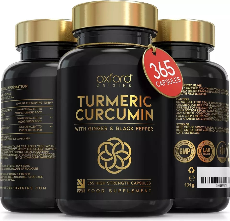 TURMERIC CURCUMIN HIGH STRENGTH + GINGER & BLACK PEPPER CAPSULES VEGAN